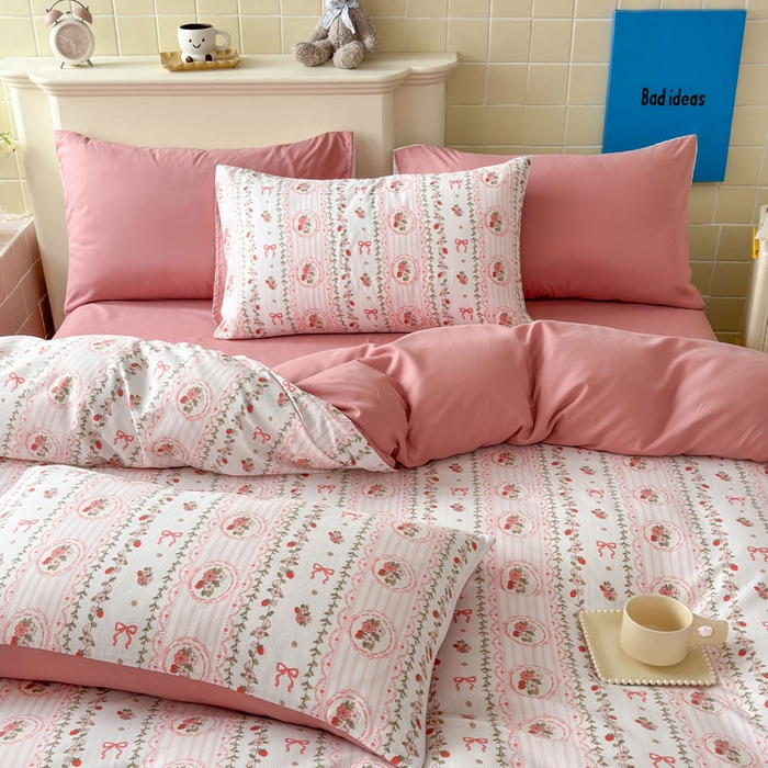 91家纺网 家纺一手货源 找家纺 可可家纺 2025新款亲肤有氧提花小竺棉四件套 花园秘境