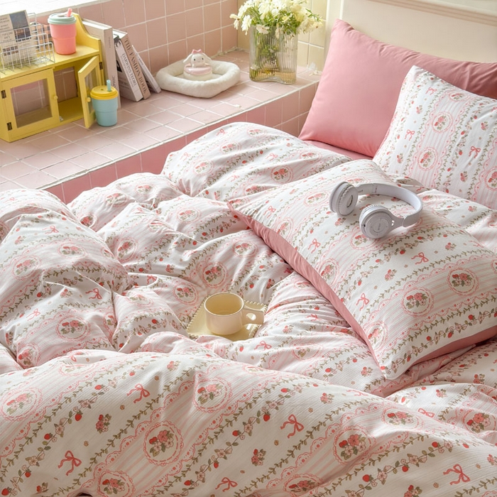 91家纺网 家纺一手货源 找家纺 可可家纺 2025新款亲肤有氧提花小竺棉四件套 花园秘境