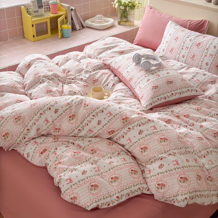 91家纺网 家纺一手货源 找家纺 可可家纺 2025新款亲肤有氧提花小竺棉四件套 花园秘境