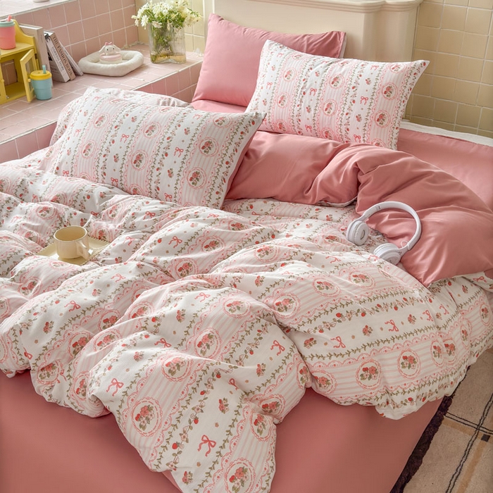 91家纺网 家纺一手货源 找家纺 可可家纺 2025新款亲肤有氧提花小竺棉四件套 花园秘境