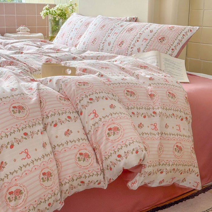 91家纺网 家纺一手货源 找家纺 可可家纺 2025新款亲肤有氧提花小竺棉四件套 花园秘境