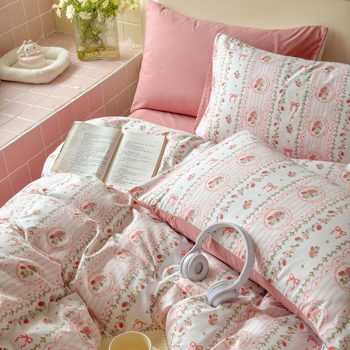 91家纺网 家纺一手货源 找家纺 可可家纺 2025新款亲肤有氧提花小竺棉四件套 花园秘境