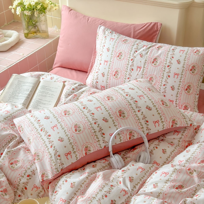 91家纺网 家纺一手货源 找家纺 可可家纺 2025新款亲肤有氧提花小竺棉四件套 花园秘境