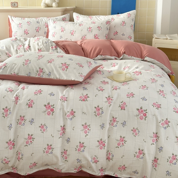 91家纺网 家纺一手货源 找家纺 可可家纺 2025新款亲肤有氧提花小竺棉四件套 玫瑰香韵