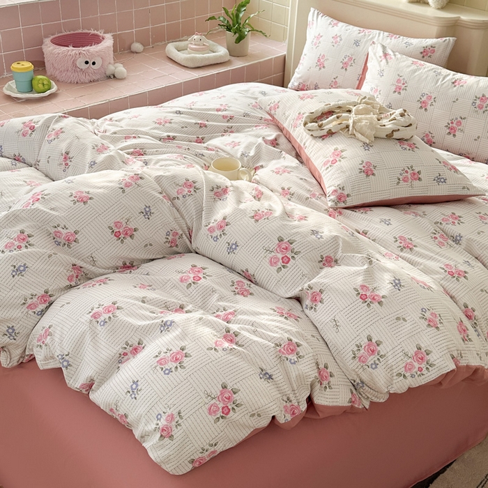 91家纺网 家纺一手货源 找家纺 可可家纺 2025新款亲肤有氧提花小竺棉四件套 玫瑰香韵