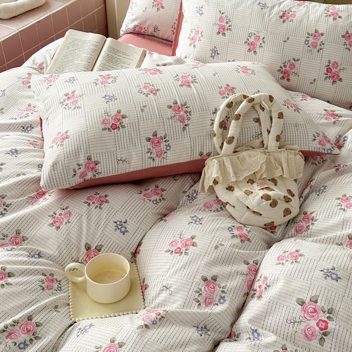 91家纺网 家纺一手货源 找家纺 可可家纺 2025新款亲肤有氧提花小竺棉四件套 玫瑰香韵