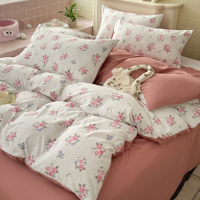 91家纺网 家纺一手货源 找家纺 可可家纺 2025新款亲肤有氧提花小竺棉四件套 玫瑰香韵