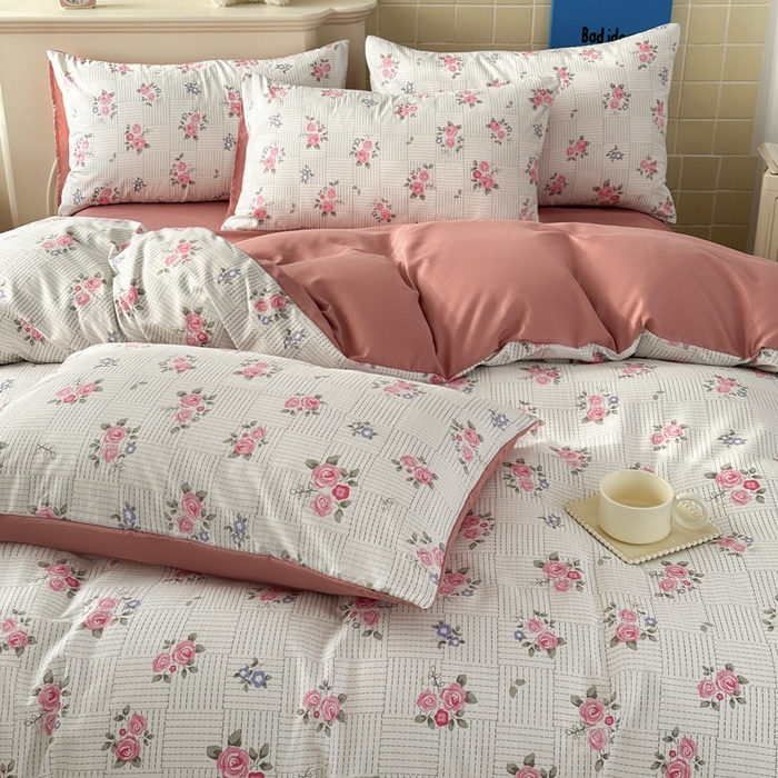 91家纺网 家纺一手货源 找家纺 可可家纺 2025新款亲肤有氧提花小竺棉四件套 玫瑰香韵