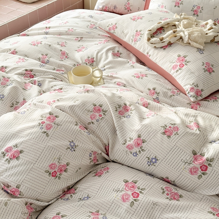 91家纺网 家纺一手货源 找家纺 可可家纺 2025新款亲肤有氧提花小竺棉四件套 玫瑰香韵