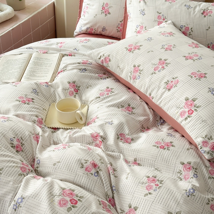 91家纺网 家纺一手货源 找家纺 可可家纺 2025新款亲肤有氧提花小竺棉四件套 玫瑰香韵