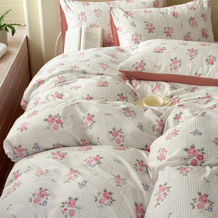 91家纺网 家纺一手货源 找家纺 可可家纺 2025新款亲肤有氧提花小竺棉四件套 玫瑰香韵