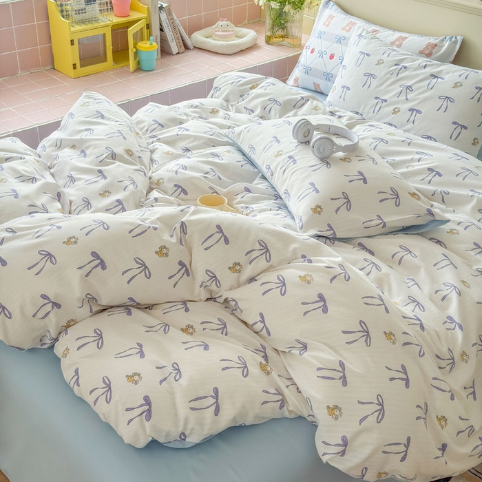 91家纺网 家纺一手货源 找家纺 可可家纺 2025新款亲肤有氧提花小竺棉四件套 且听风铃