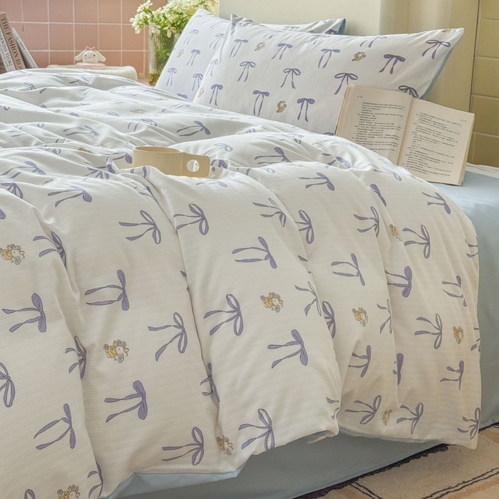 91家纺网 家纺一手货源 找家纺 可可家纺 2025新款亲肤有氧提花小竺棉四件套 且听风铃