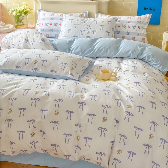 91家纺网 家纺一手货源 找家纺 可可家纺 2025新款亲肤有氧提花小竺棉四件套 且听风铃