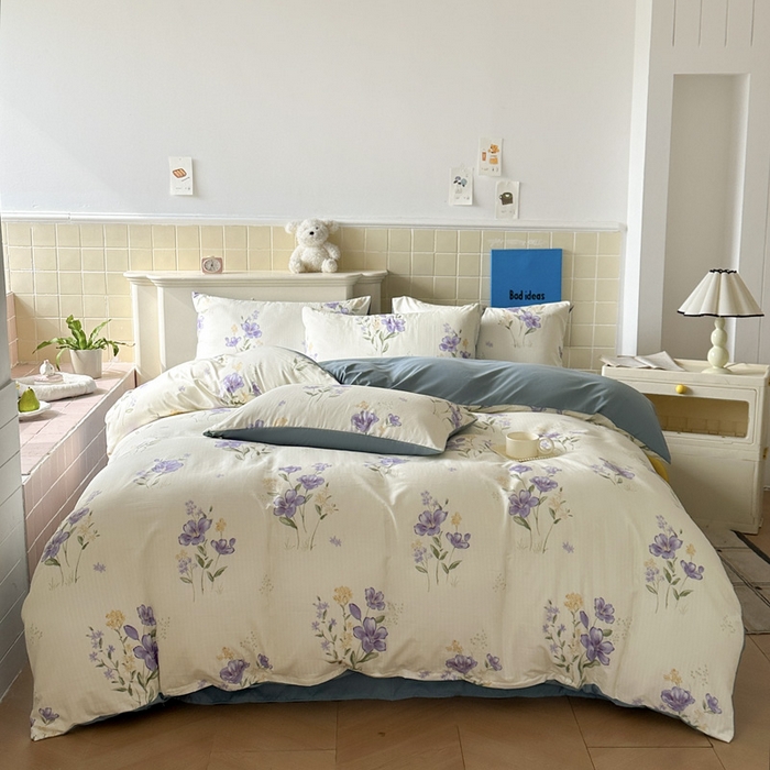 91家纺网 家纺一手货源 找家纺 可可家纺 2025新款亲肤有氧提花小竺棉四件套 如梦花馨