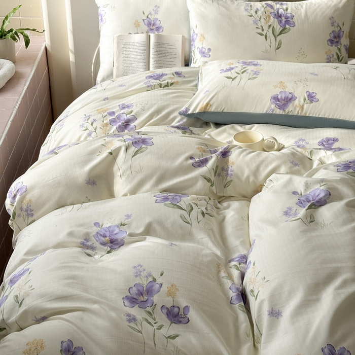 91家纺网 家纺一手货源 找家纺 可可家纺 2025新款亲肤有氧提花小竺棉四件套 如梦花馨