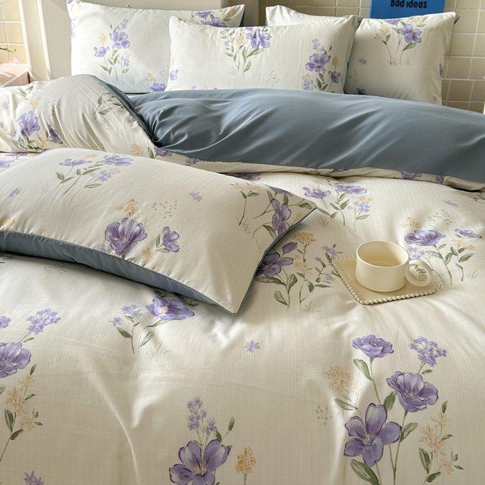 91家纺网 家纺一手货源 找家纺 可可家纺 2025新款亲肤有氧提花小竺棉四件套 如梦花馨