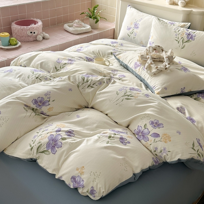 91家纺网 家纺一手货源 找家纺 可可家纺 2025新款亲肤有氧提花小竺棉四件套 如梦花馨