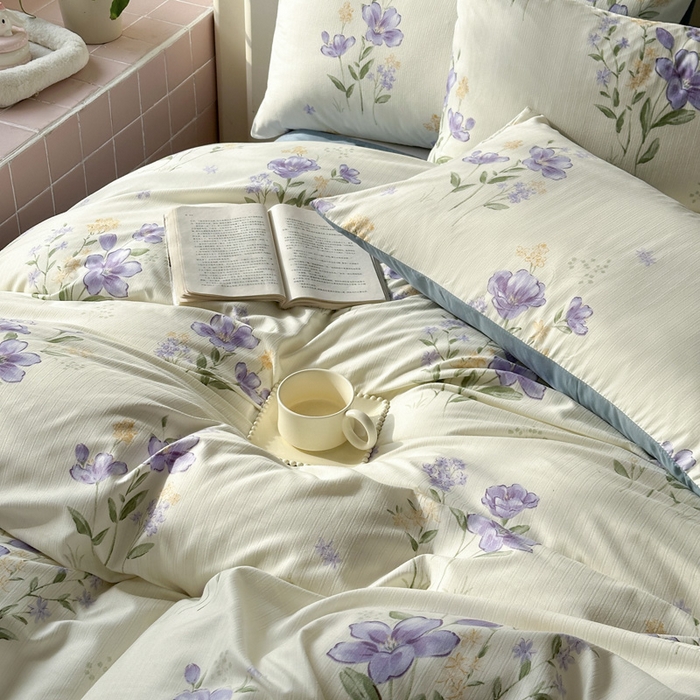 91家纺网 家纺一手货源 找家纺 可可家纺 2025新款亲肤有氧提花小竺棉四件套 如梦花馨