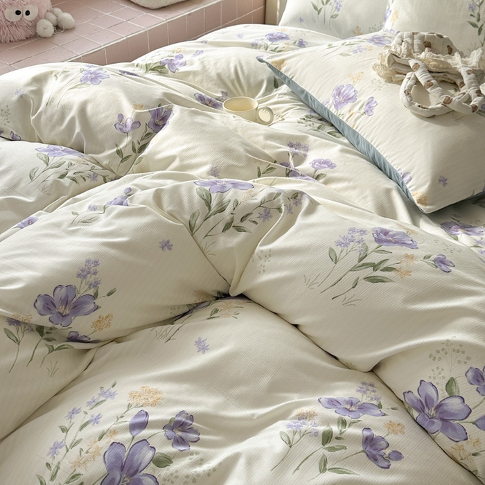 91家纺网 家纺一手货源 找家纺 可可家纺 2025新款亲肤有氧提花小竺棉四件套 如梦花馨