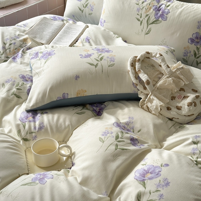 91家纺网 家纺一手货源 找家纺 可可家纺 2025新款亲肤有氧提花小竺棉四件套 如梦花馨