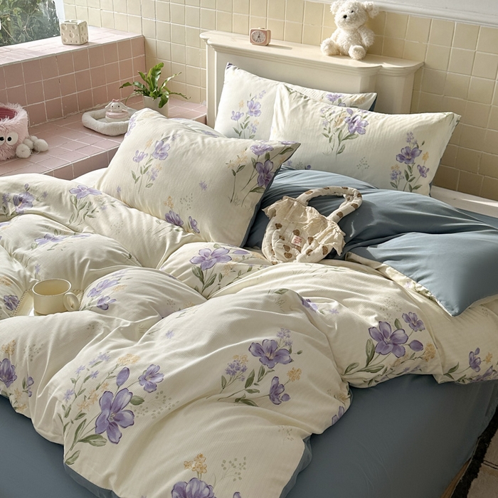 91家纺网 家纺一手货源 找家纺 可可家纺 2025新款亲肤有氧提花小竺棉四件套 如梦花馨