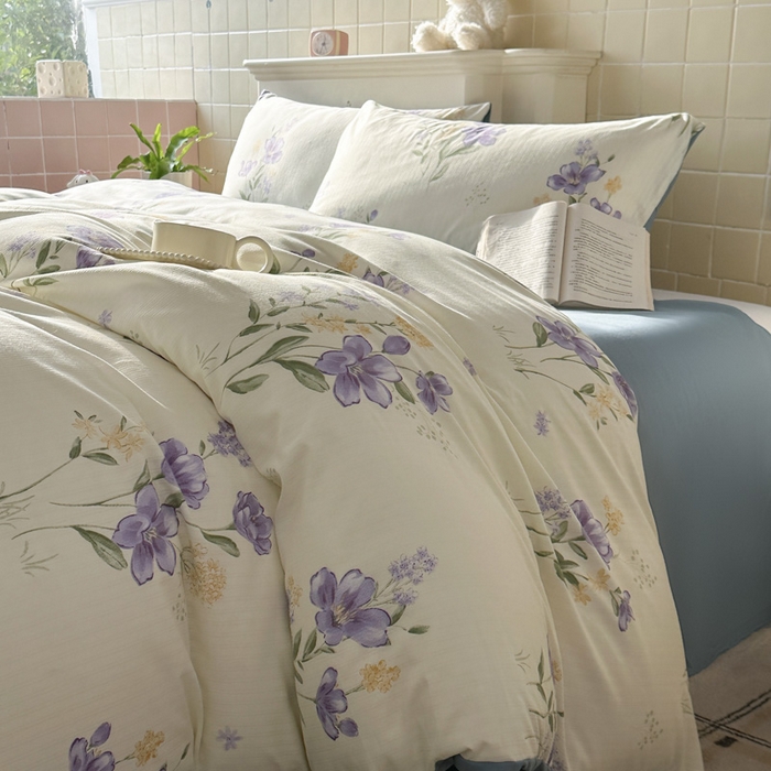 91家纺网 家纺一手货源 找家纺 可可家纺 2025新款亲肤有氧提花小竺棉四件套 如梦花馨