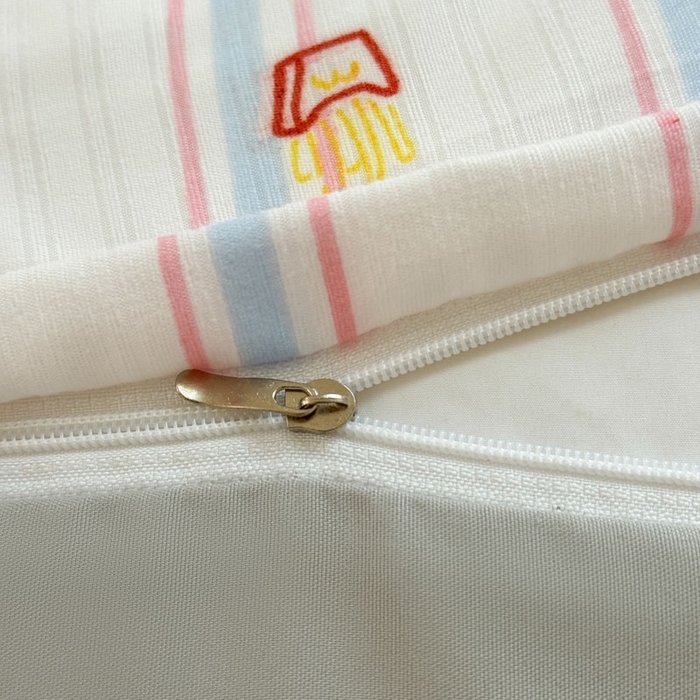 91家纺网 家纺一手货源 找家纺 可可家纺 2025新款亲肤有氧提花小竺棉四件套 条纹腊肠狗