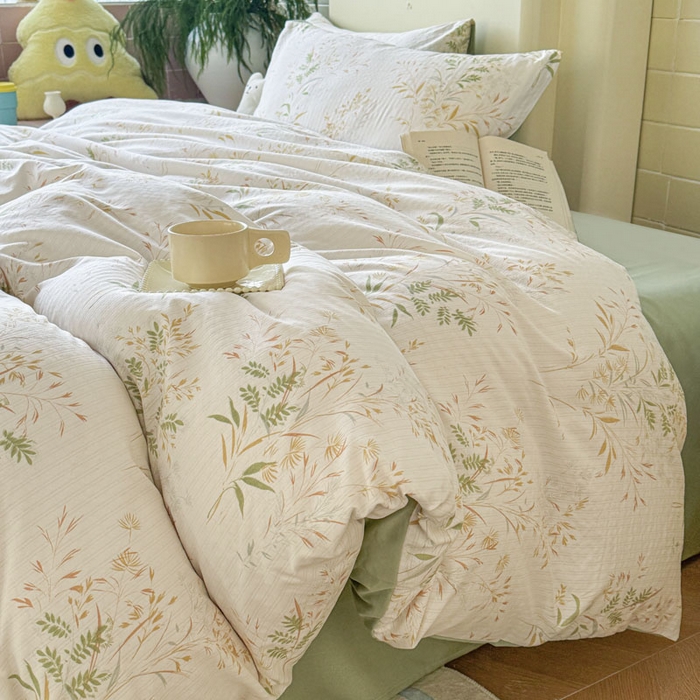 91家纺网 家纺一手货源 找家纺 可可家纺 2025新款亲肤有氧提花小竺棉四件套 仙草