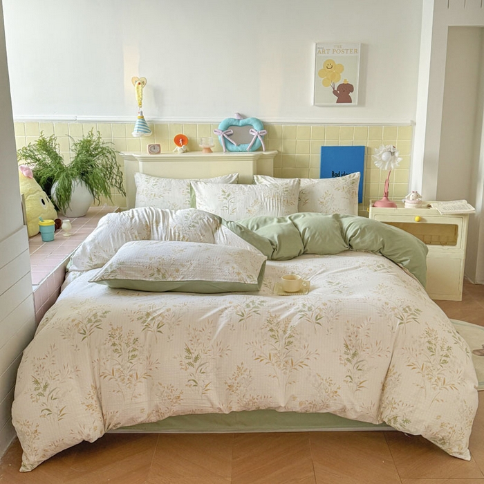 91家纺网 家纺一手货源 找家纺 可可家纺 2025新款亲肤有氧提花小竺棉四件套 仙草