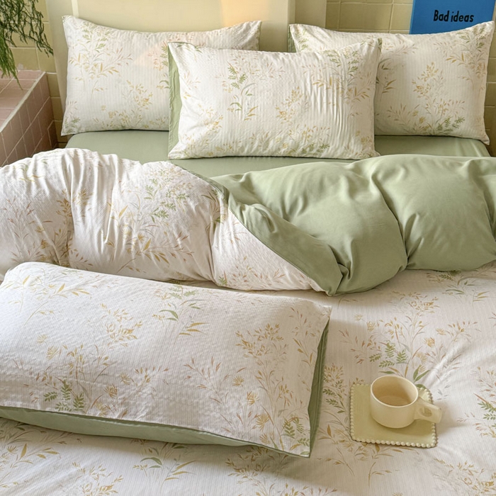 91家纺网 家纺一手货源 找家纺 可可家纺 2025新款亲肤有氧提花小竺棉四件套 仙草