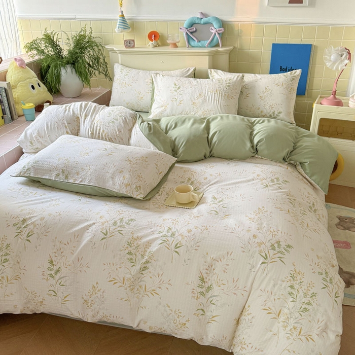 91家纺网 家纺一手货源 找家纺 可可家纺 2025新款亲肤有氧提花小竺棉四件套 仙草