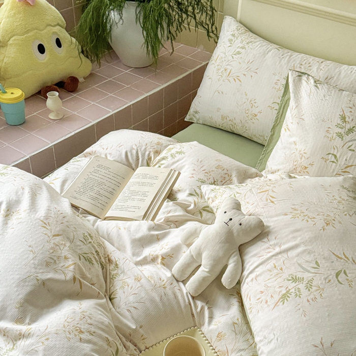 91家纺网 家纺一手货源 找家纺 可可家纺 2025新款亲肤有氧提花小竺棉四件套 仙草