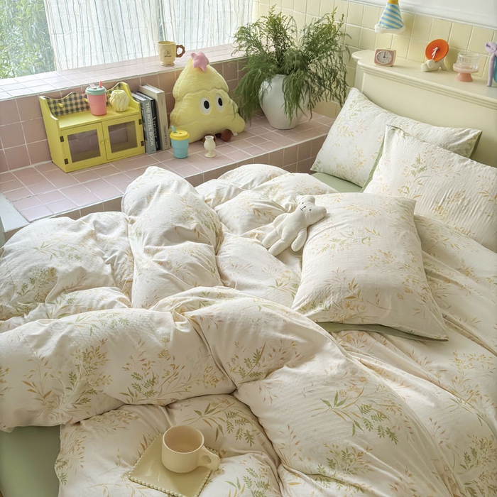 91家纺网 家纺一手货源 找家纺 可可家纺 2025新款亲肤有氧提花小竺棉四件套 仙草