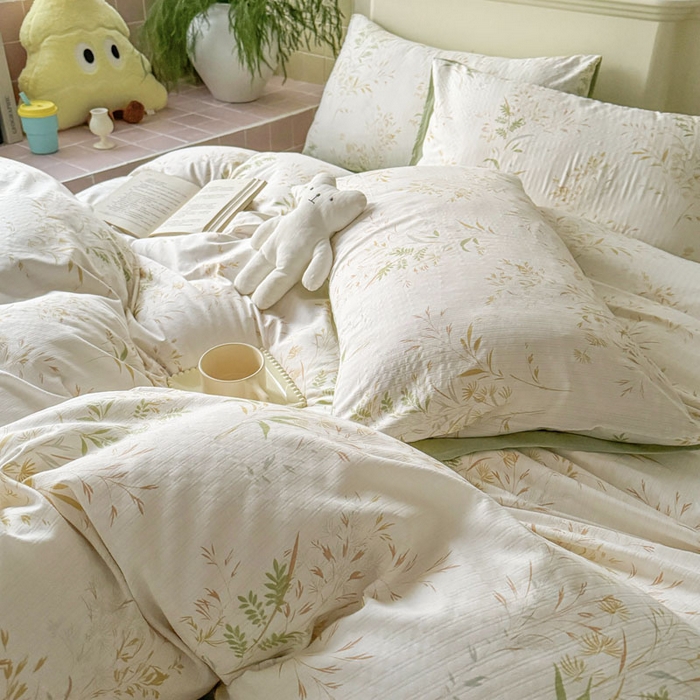 91家纺网 家纺一手货源 找家纺 可可家纺 2025新款亲肤有氧提花小竺棉四件套 仙草