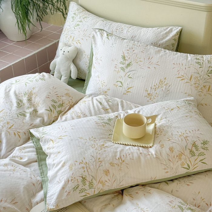 91家纺网 家纺一手货源 找家纺 可可家纺 2025新款亲肤有氧提花小竺棉四件套 仙草