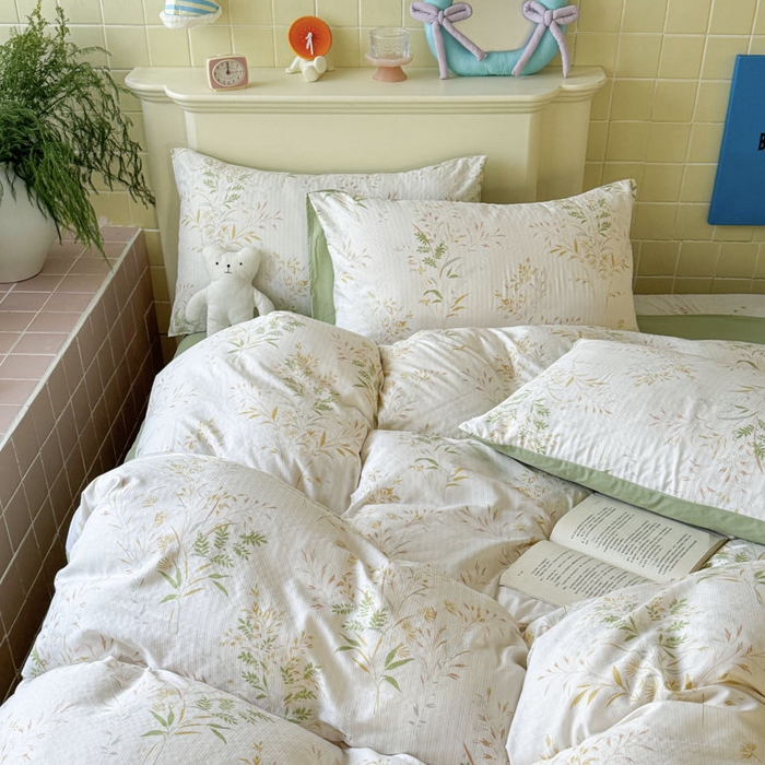 91家纺网 家纺一手货源 找家纺 可可家纺 2025新款亲肤有氧提花小竺棉四件套 仙草