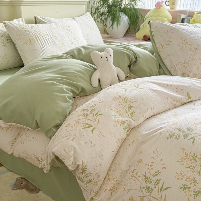 91家纺网 家纺一手货源 找家纺 可可家纺 2025新款亲肤有氧提花小竺棉四件套 仙草