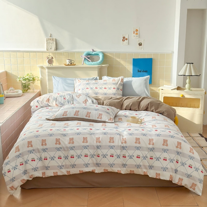 91家纺网 家纺一手货源 找家纺 可可家纺 2025新款亲肤有氧提花小竺棉四件套 熊熊乐园