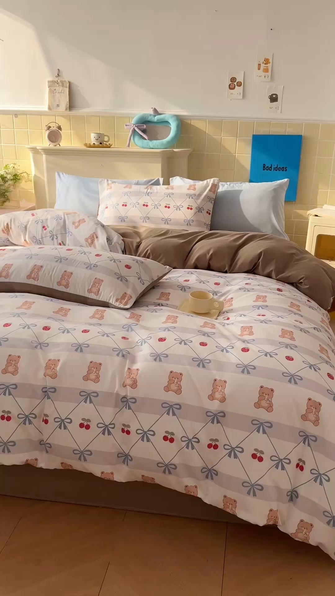 91家纺网 家纺一手货源 找家纺 可可家纺 2025新款亲肤有氧提花小竺棉四件套 熊熊乐园