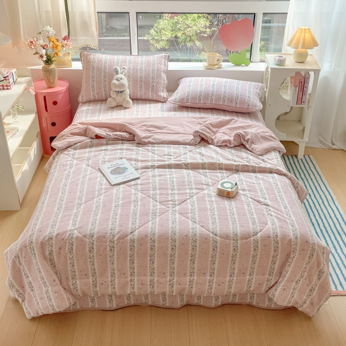 云玲时尚 2025新款云感双层纱床盖夏被四件套 赫本