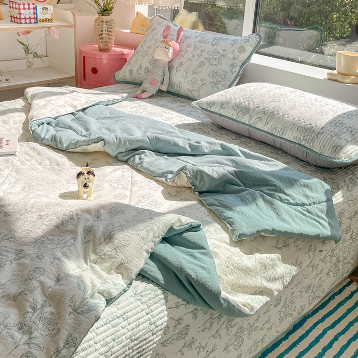 91家纺网 家纺一手货源 找家纺 云玲时尚 2025新款云感双层纱床盖夏被四件套 花开漫漫