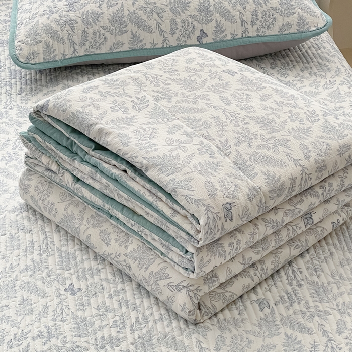 91家纺网 家纺一手货源 找家纺 云玲时尚 2025新款云感双层纱床盖夏被四件套 莫尼绿