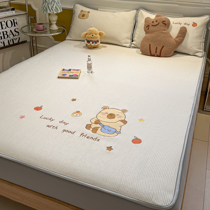 如一 2025春夏新款A类卡通刺绣PE中分子冰豆豆凉感软席凉席席子 床笠款-快乐卡皮