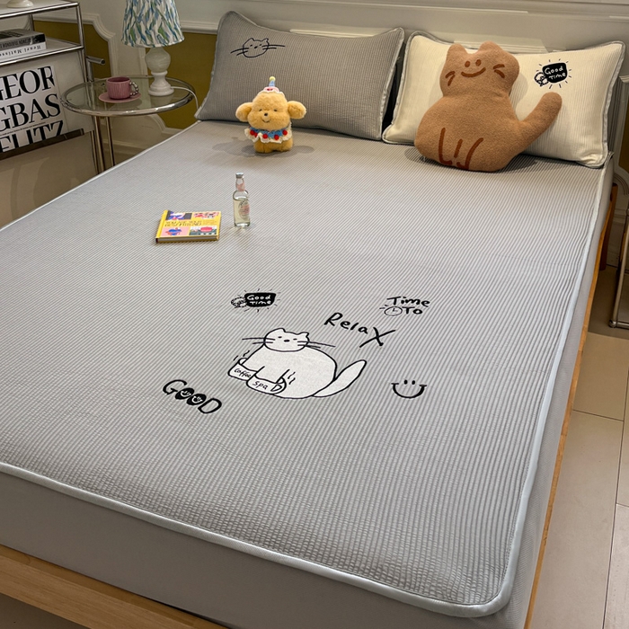 如一 2025春夏新款A类卡通刺绣PE中分子冰豆豆凉感软席凉席席子 床笠款-线条喵喵