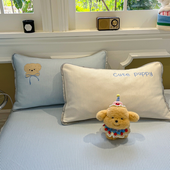 91家纺网 家纺一手货源 找家纺 如一 2025春夏新款A类卡通刺绣PE中分子冰豆豆凉感软席凉席席子 床笠款-西高地狗