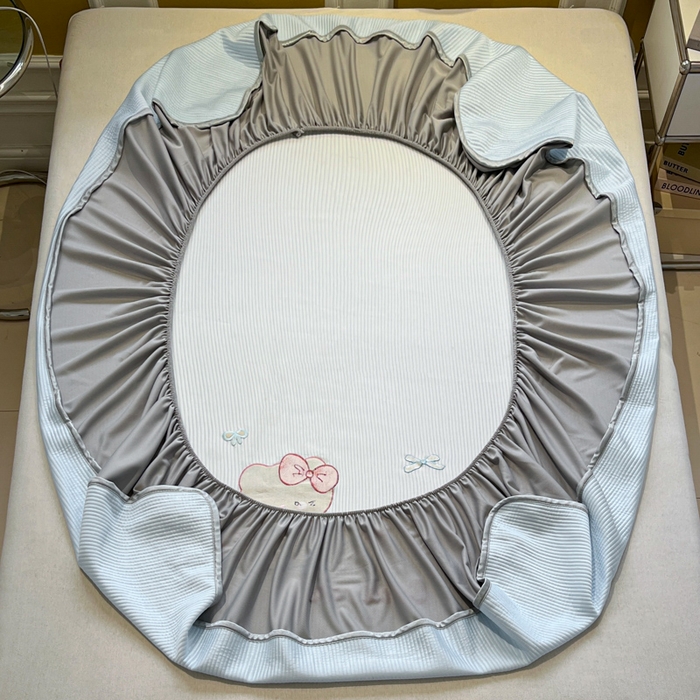 91家纺网 家纺一手货源 找家纺 如一 2025春夏新款A类卡通刺绣PE中分子冰豆豆凉感软席凉席席子 床笠款-可爱猫蓝