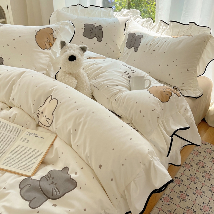 91家纺网 家纺一手货源 找家纺 （总）桃心家居 2025新款A类云柔水洗棉花边四件套