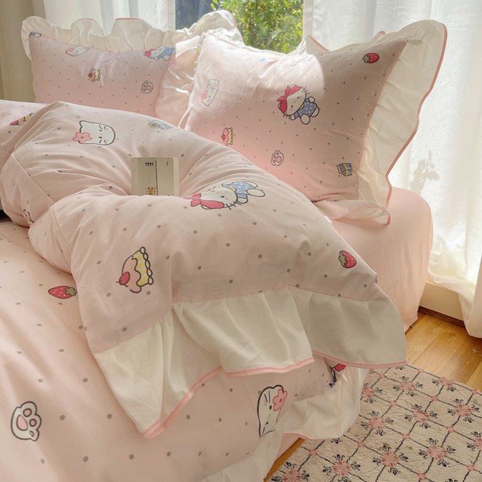 91家纺网 家纺一手货源 找家纺 （总）桃心家居 2025新款A类云柔水洗棉花边四件套