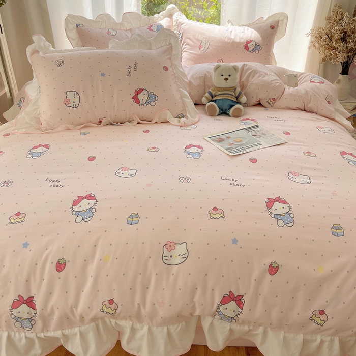 91家纺网 家纺一手货源 找家纺 （总）桃心家居 2025新款A类云柔水洗棉花边四件套